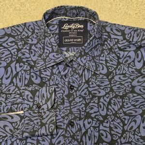Lansky Bros David Smith Australia Elvis All Over Print Shirt Mens L Cotton Blue